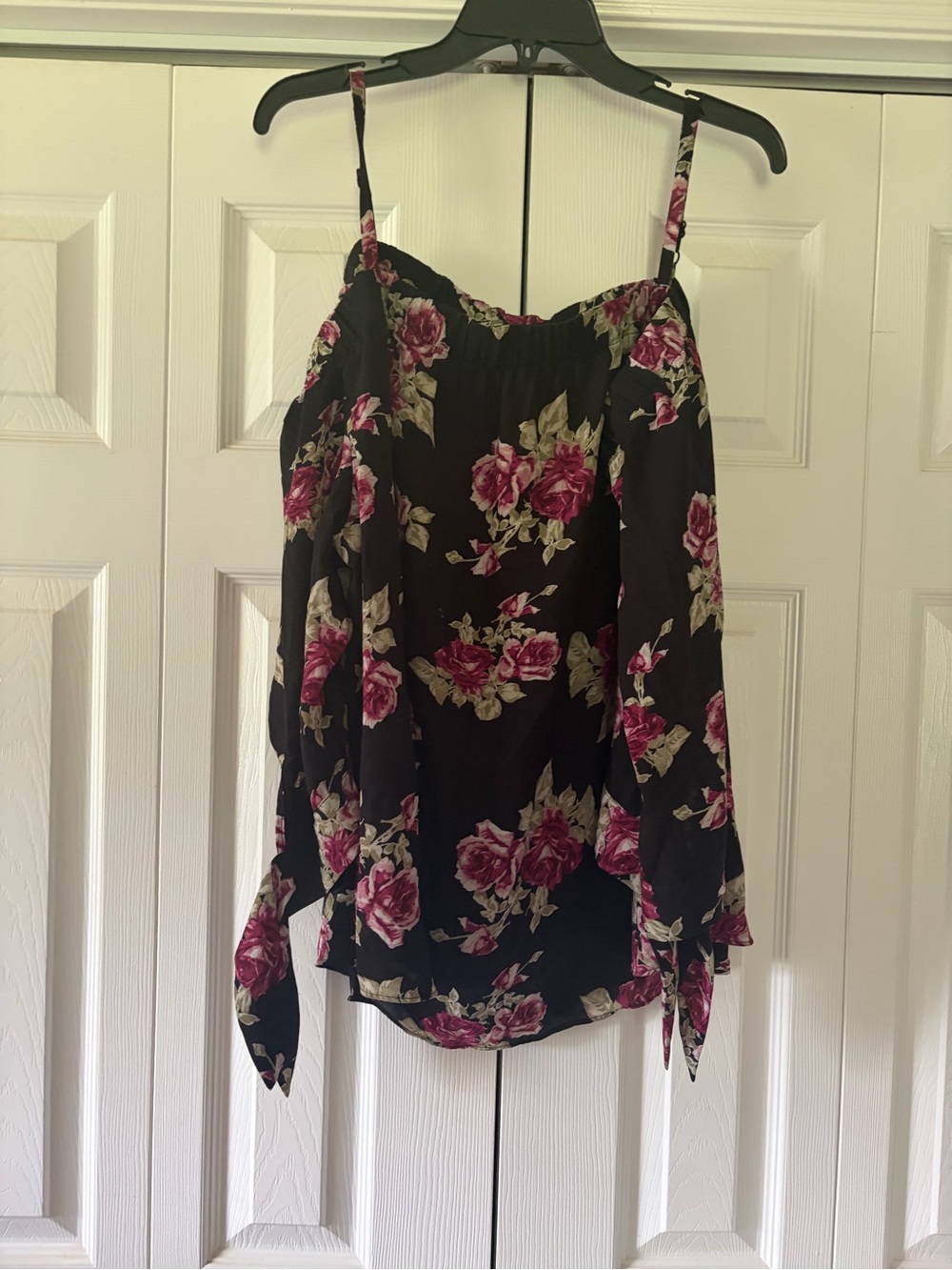 A. Byer Black Floral Spaghetti Strap Off-Shoulder Top